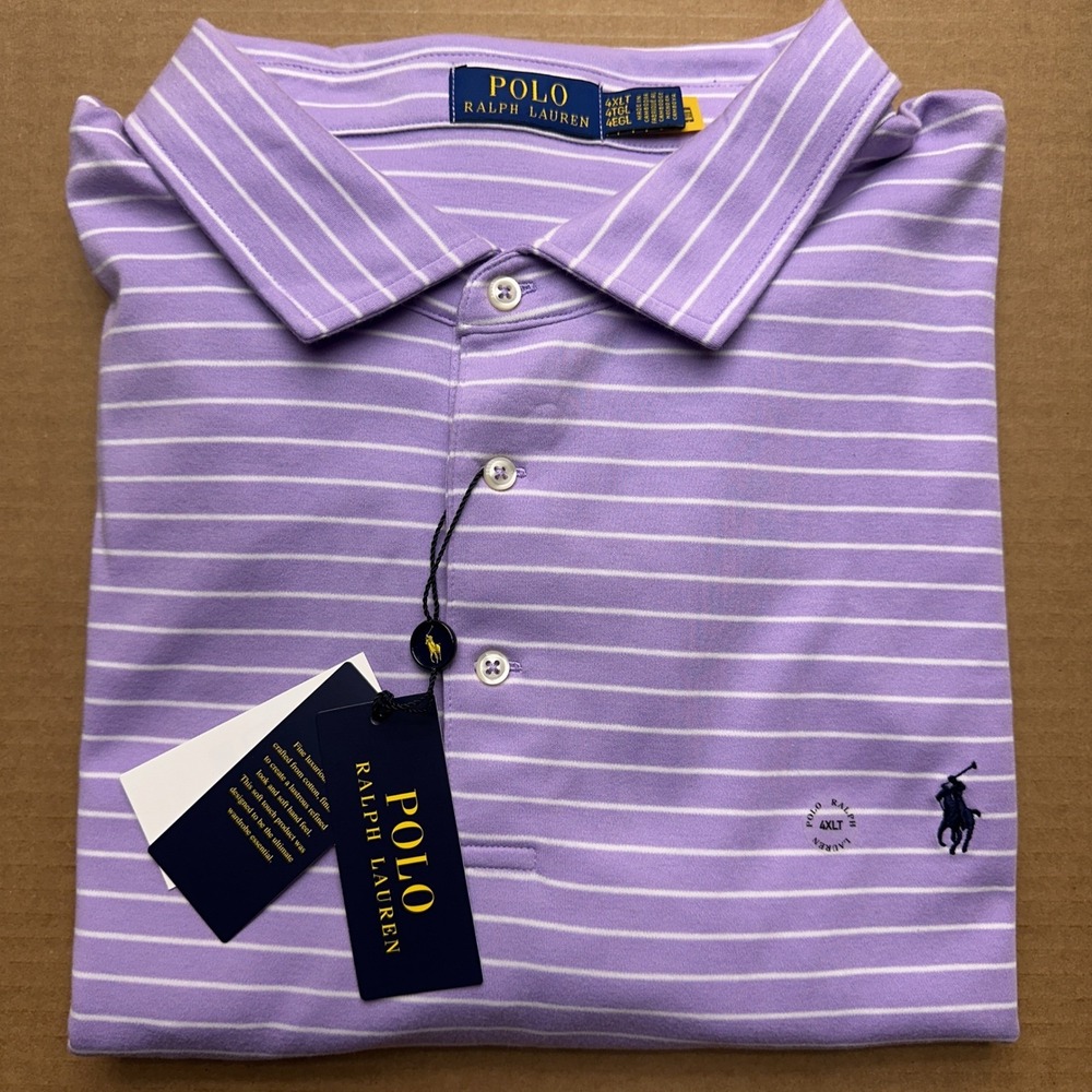Polo Ralph Lauren NWT Polo Shirt Mens Sz 4XLT Purple Striped Regular Soft Cotton